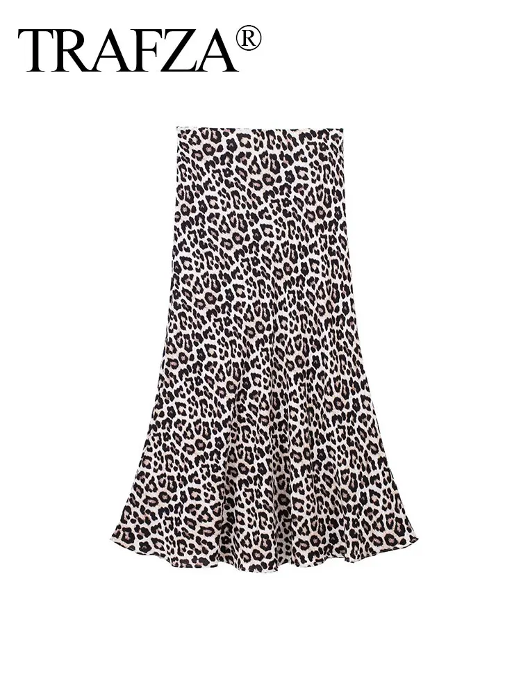 TRAFZA 2024 nuova donna gonna con stampa leopardata a vita alta a-line Slim gonne longuette femminile Vintage Chic causale gonna da donna selvaggia TRAF