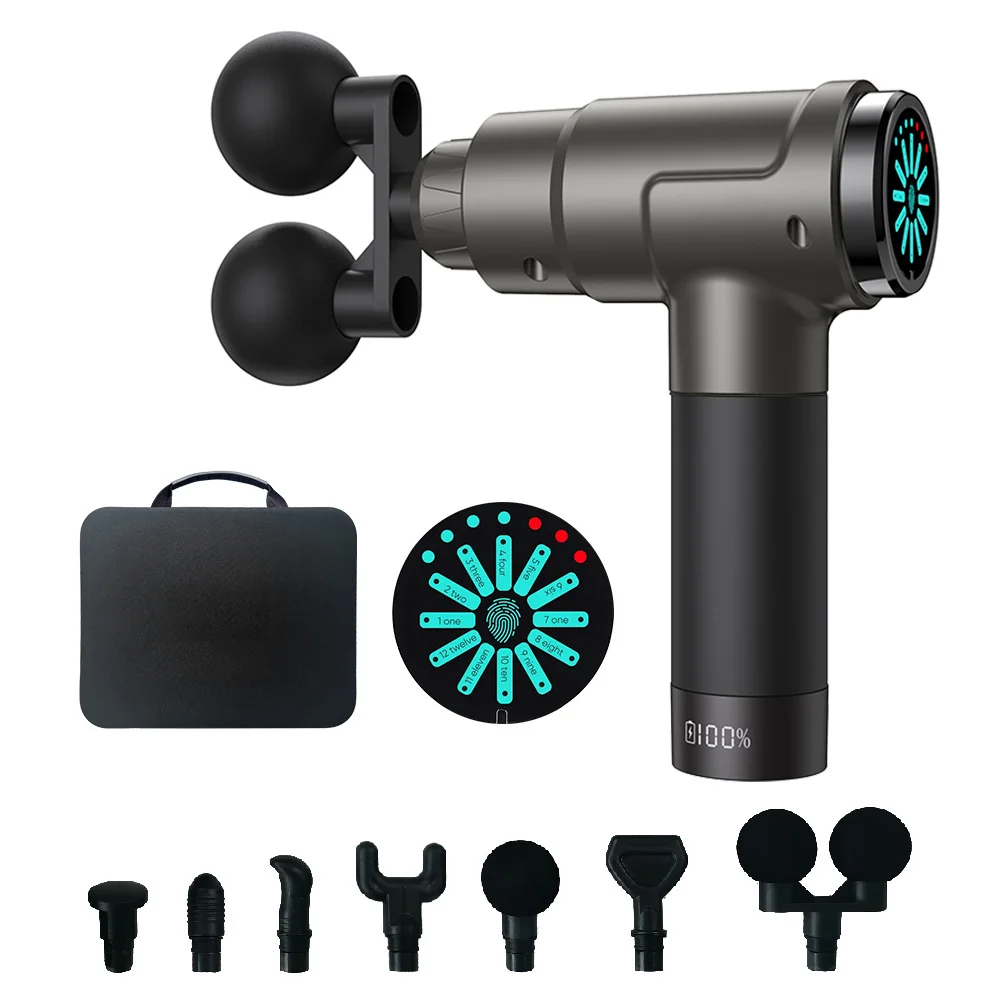 double-head-fascia-gun-with-lcd-display-power-touch-screen-12-levels-of-force-selection-and-a-massager-with-7-massage-heads