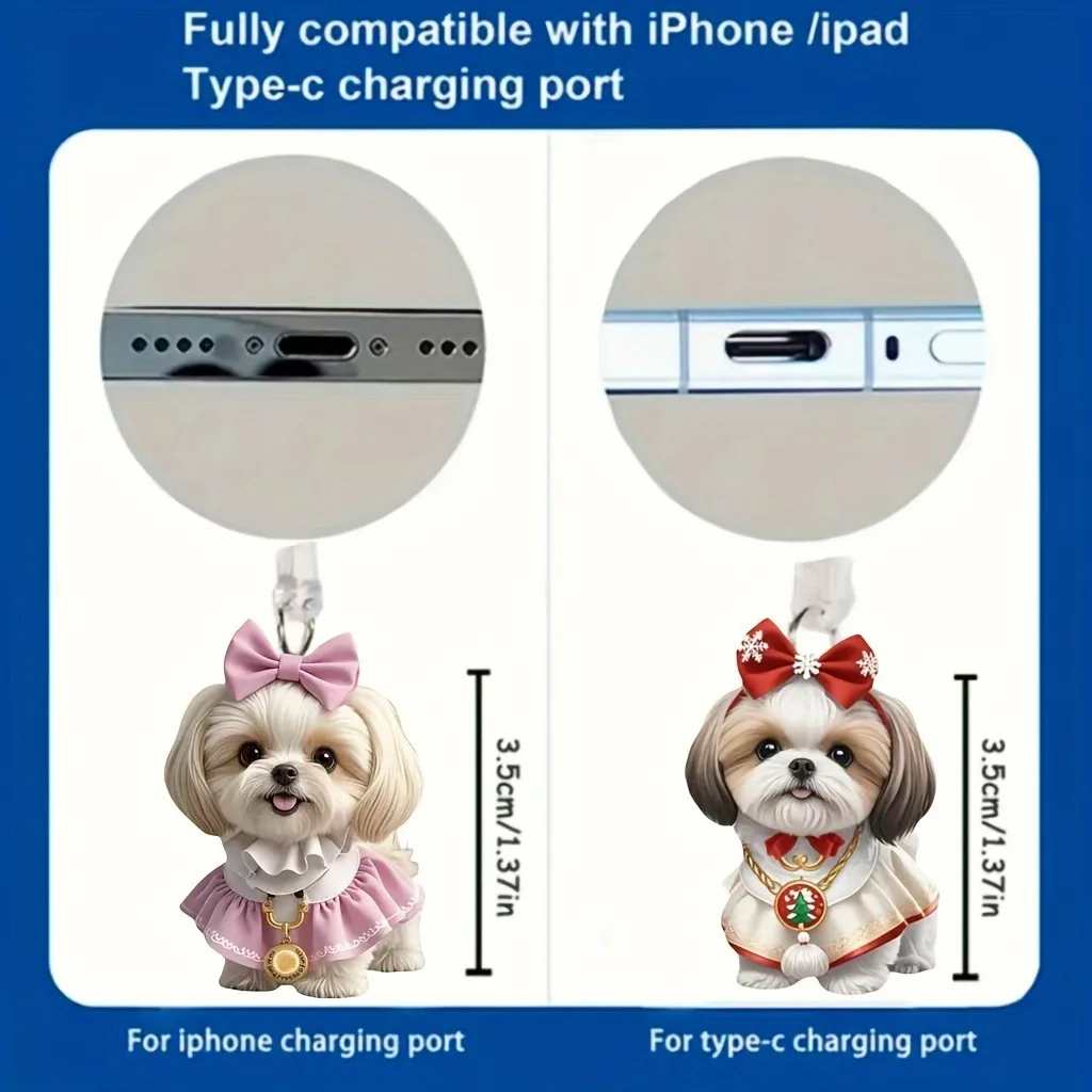 2D شقة الاكريليك كلب الغبار التوصيل لموصل iPhone وType-c البيضاوي موصل الهاتف الغبار التوصيل قلادة