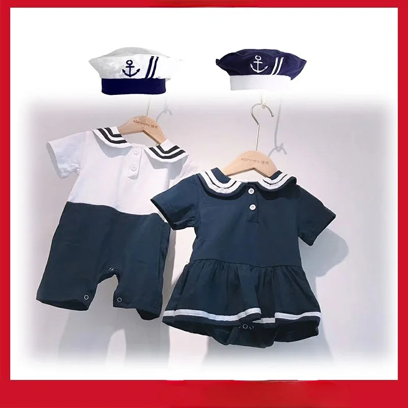 Newborn Photography Romper for Baby Birthday Dress Girls Navy Baby Clothes for Twins Boy and Girl Jumpsuit Oneies Bodysuit