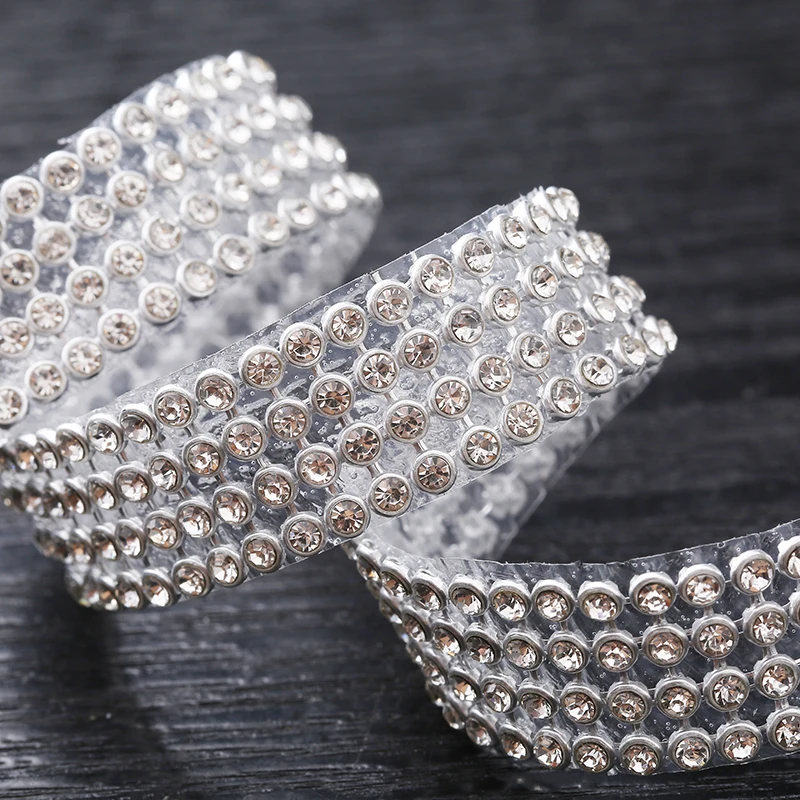 8rows Gold Crystal Rhinestone Chain Trim Hotfix Glass Gold Base Rhinestone Ribbon Clear Rhinestone Tape Trim Iron on Shoes
