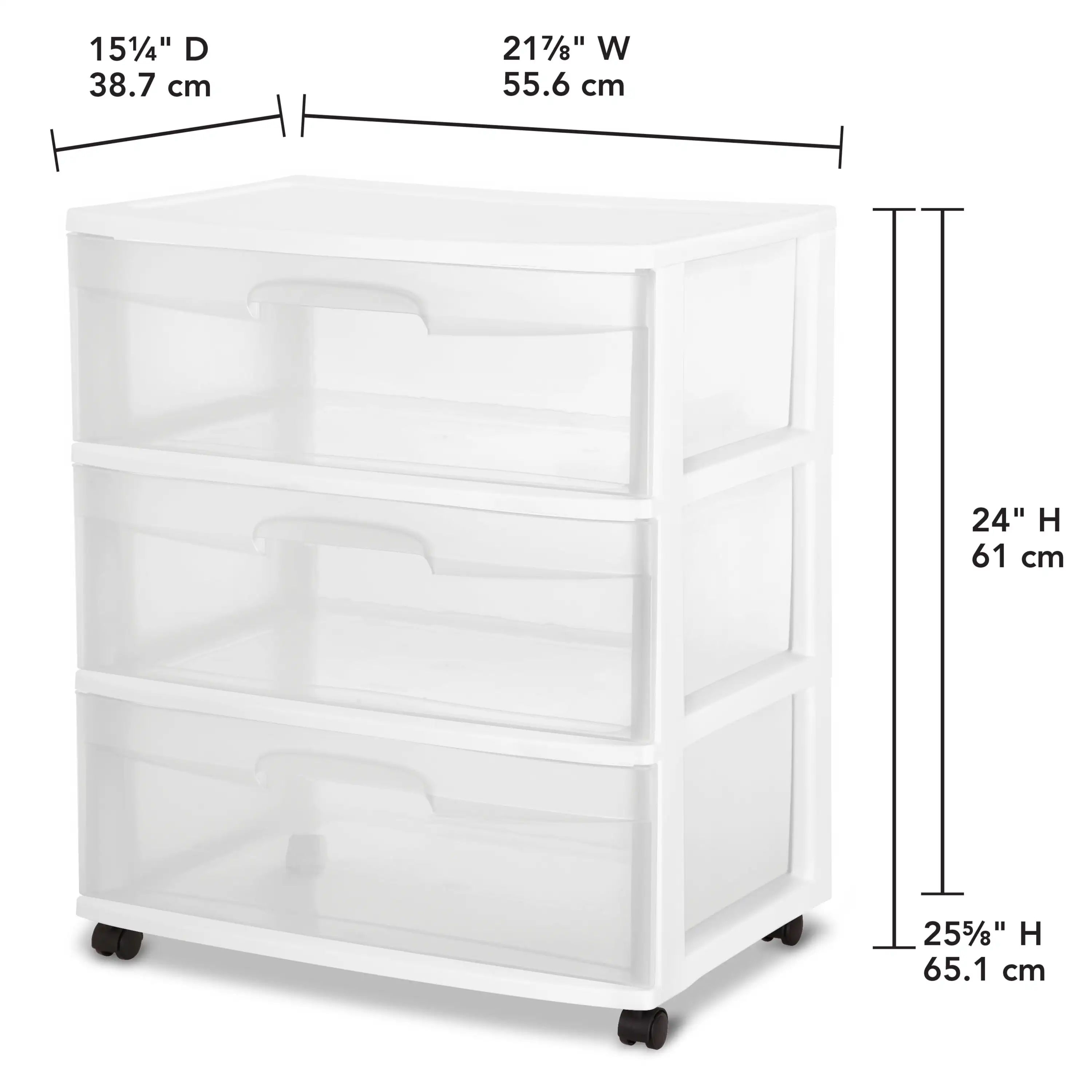 NEW  Wide 3 Drawer Cart White