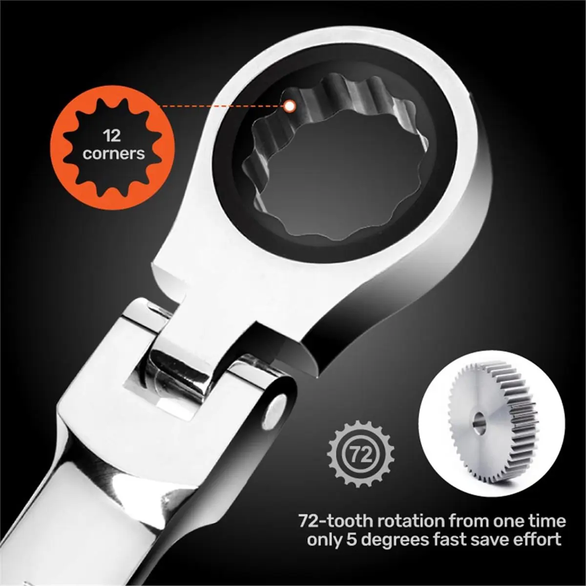 2026 New 8-19mm Movable Head Ratchet Wrench Set -V Steel Multi-Functional Tool Kit for Auto Repair & DIY Enthusiasts