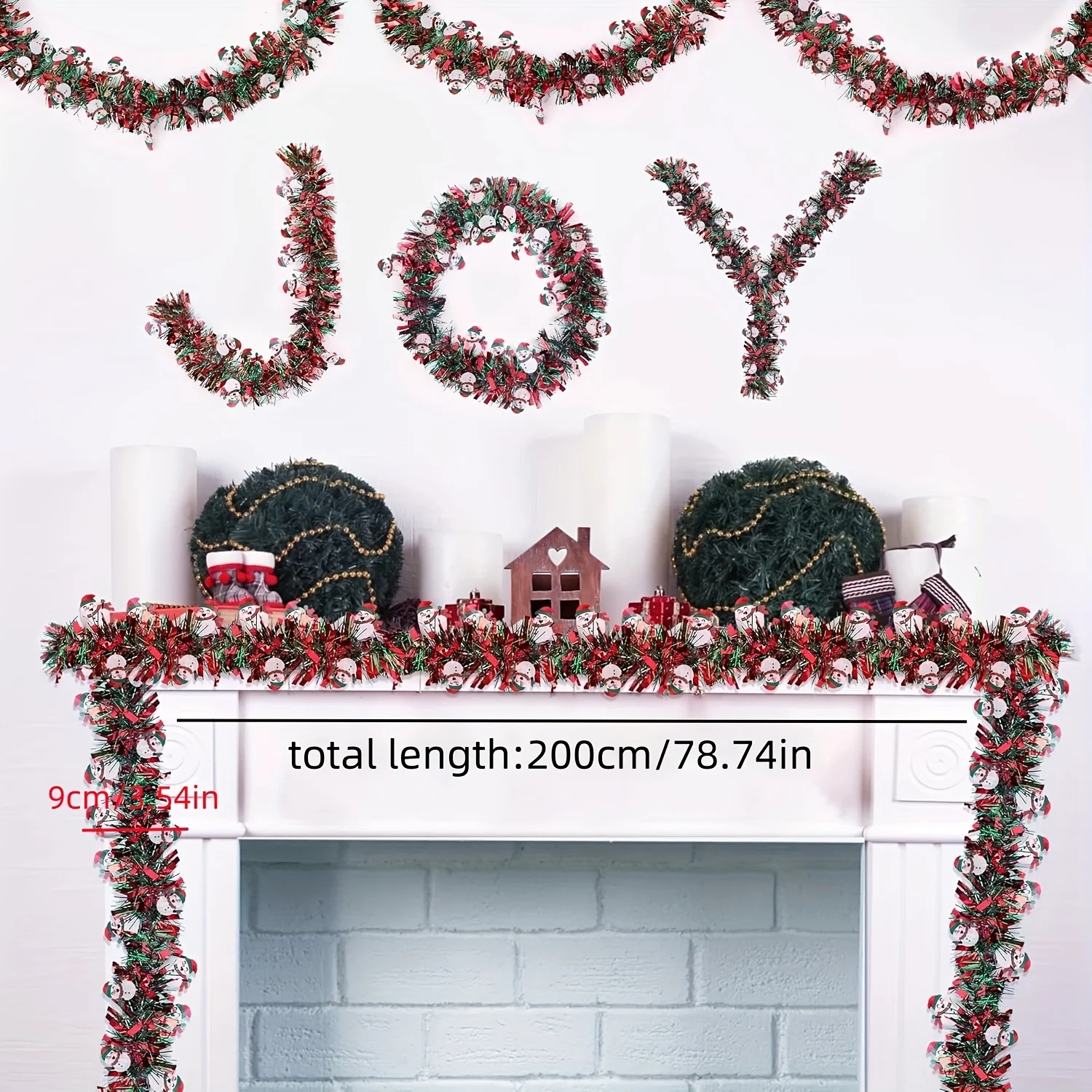 1 قطعة اضافية طويلة 78.74 "/393.7" عيد الميلاد جارلاند مع ثلج زينة أحمر أخضر دائم البلاستيك داخلي في الهواء الطلق عيد الميلاد ديكور