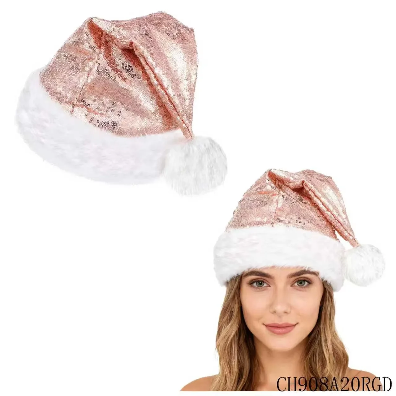 PESENAR Sequin Santa Hat, Glitter Santa Hat, Sequin Plush Christmas Hats for Women Men Adults Xmas Christmas New Year Party