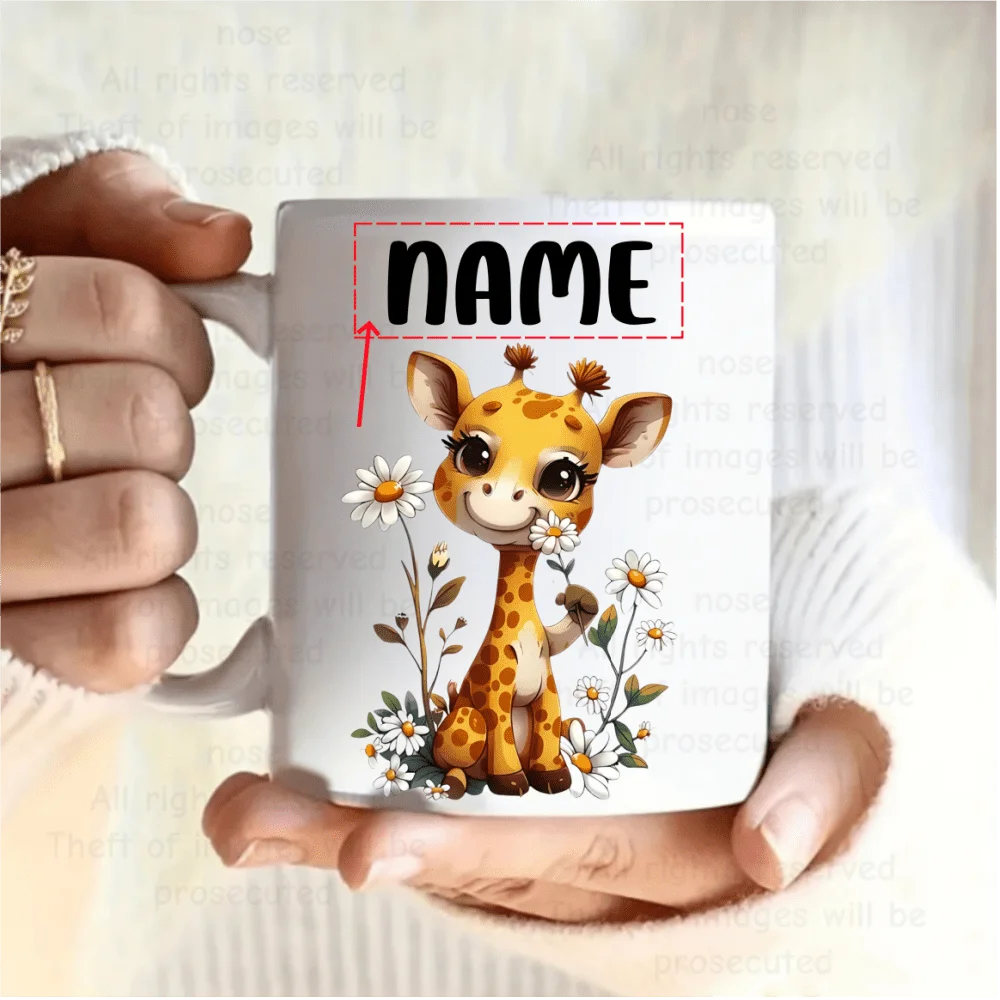 Personalized Cute Giraffe Daisy Mug Custom Name White Ceramic Coffee Cup Animal Flower Themed Birthday Gift For Kids