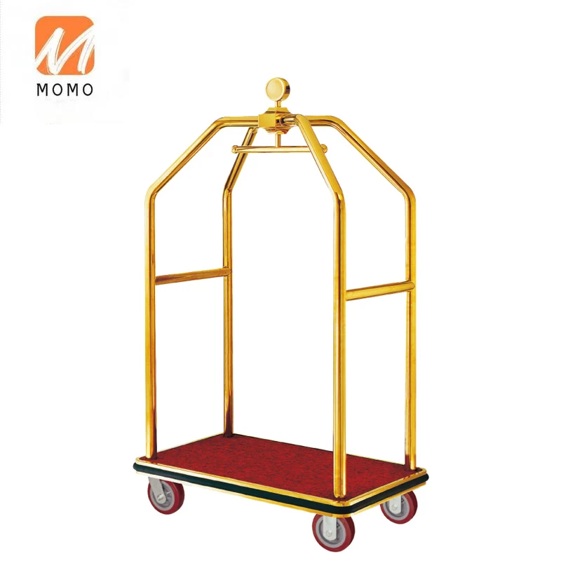 Hotel Bell Boy Trolley Cart Service car stainless steel titanium luggage car small gold top hand push luggage car disassemb