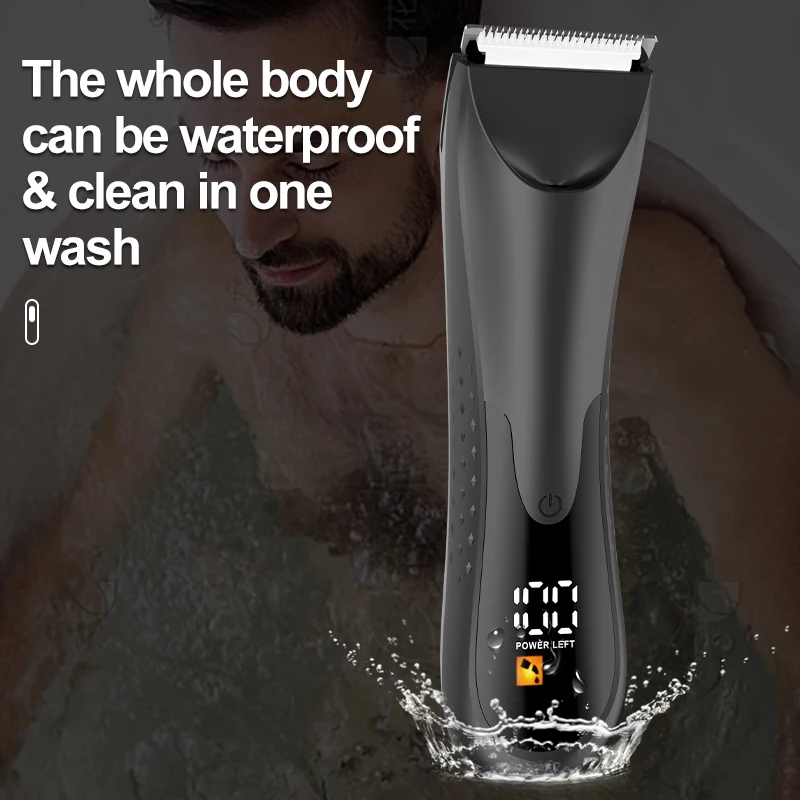 Electric Body Hair Trimmer for Men Groin Hair Cutting Machine LED Display Hair Shaver USB Base Charging Waterproof Ceramic Blade