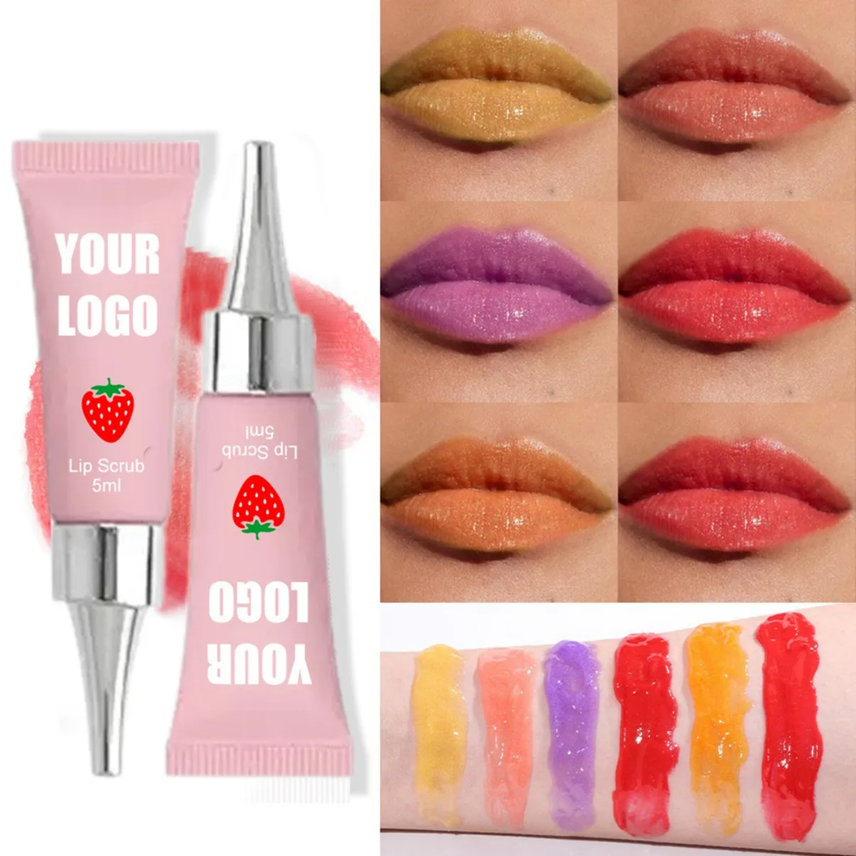 ヴィーガン卸売メイクアップフルーツの香りの角質除去スクラブリップバームプライベートラベルカスタムロゴ保湿リップマスクナイトリップケア