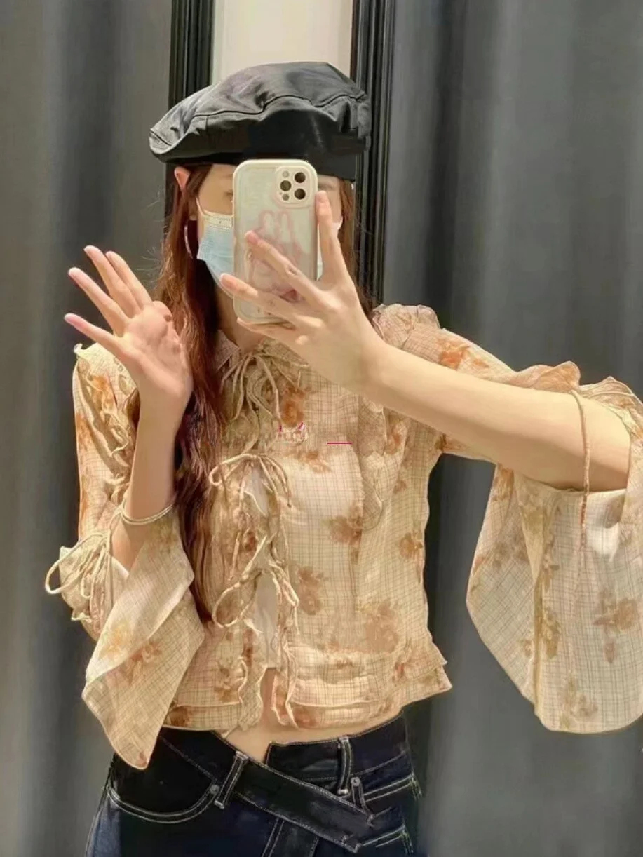 

Elegant Pure round M Home Long Sleeve Chiffon Shirt with Lace Hemline See through Design Commute Style Slim Fit Polyester Fiber
