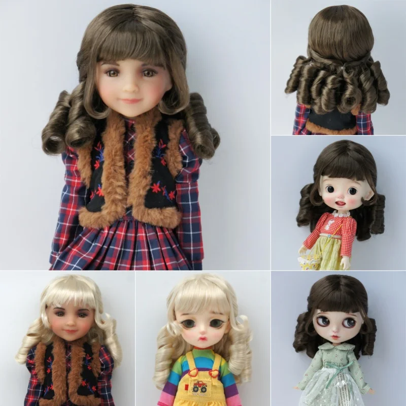 

JD366 7-8 дюймов, 8-9 дюймов, 9-10 дюймов, завязанный на половину спины, рулон кишки, кукольный парик принцессы, 1/4 MSD 1/3 SD DOD, синтетические волосы из мохера BJD