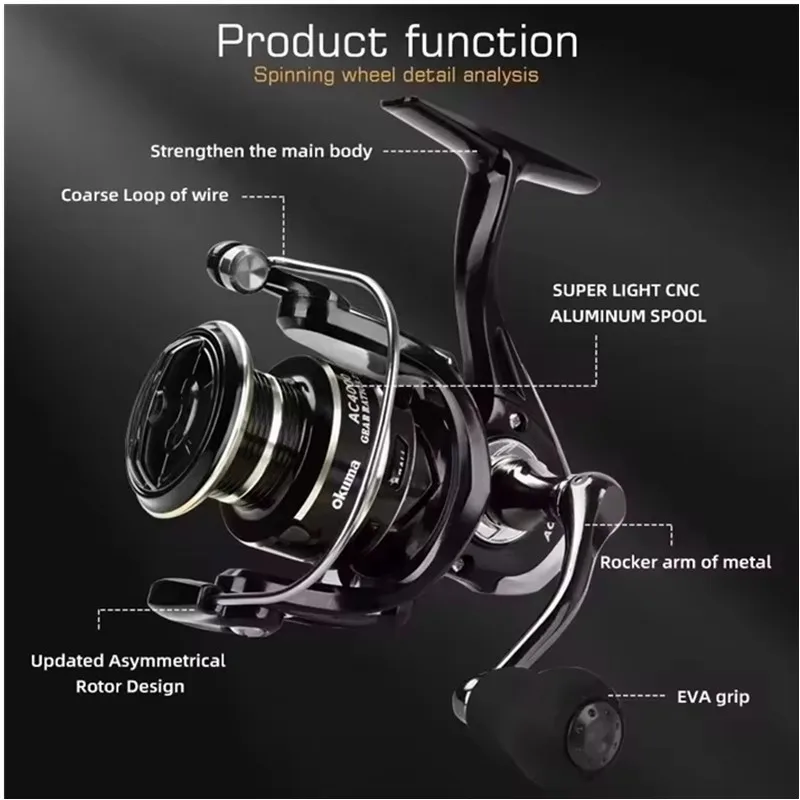 OKMUA Spinning Fishing Reel 2000 - 7000 Ultralight Max Drag 10kg 5.2:1 Surfcasting Spinning Reel Saltwater Jigging Reels