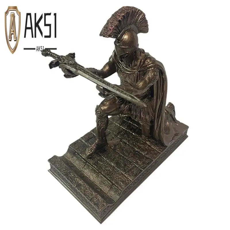 

AK51-Knight Pen Holder With Helmet Statue Pen Holder Armor Roman Knight With Magnetic Pen Holder Phone Stand Easy Install Bronze