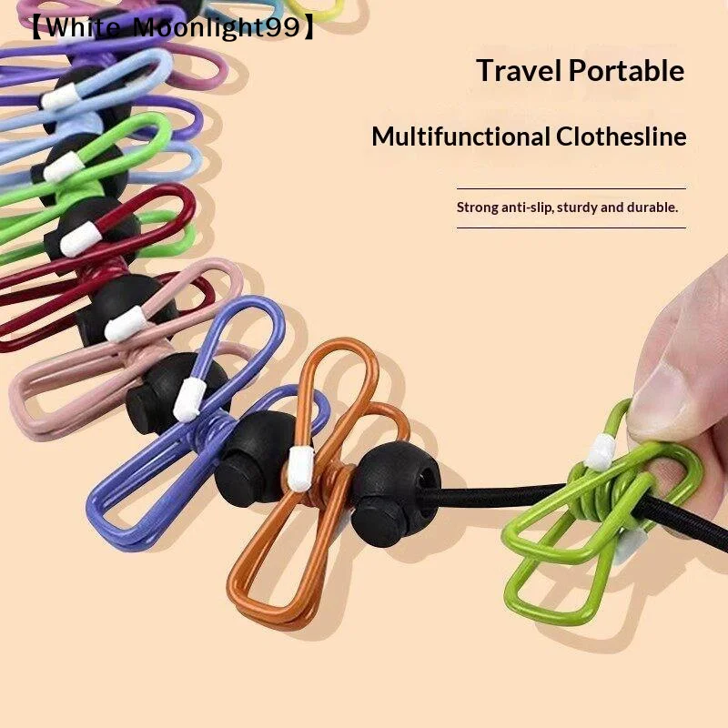 Travel Clothesline 1.8m 12 Windproof Clips Non-Slip Hanger Easy To Move Portable Travel Clothesline With Clips〔White〕