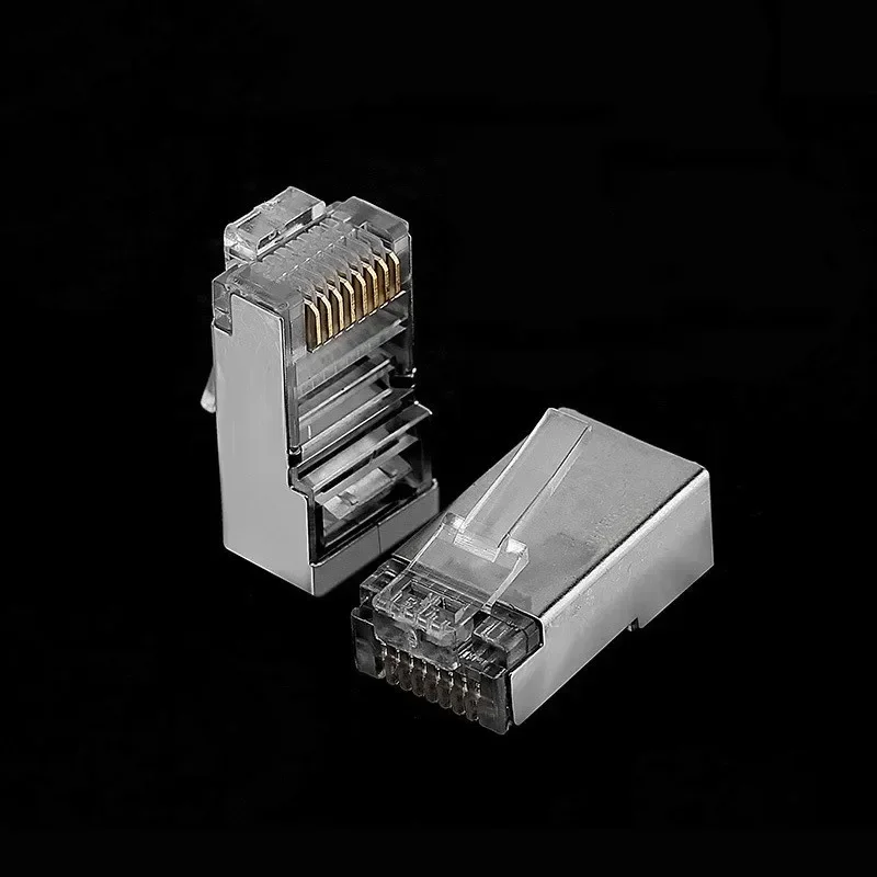 100 قطعة 8P8C 8Pin إيثرنت كابلات الموصلات شبكة الذكور Cat5e RJ45 stp محطات محمية مطلية بالذهب القط 5 Cat5e RJ45 التوصيل