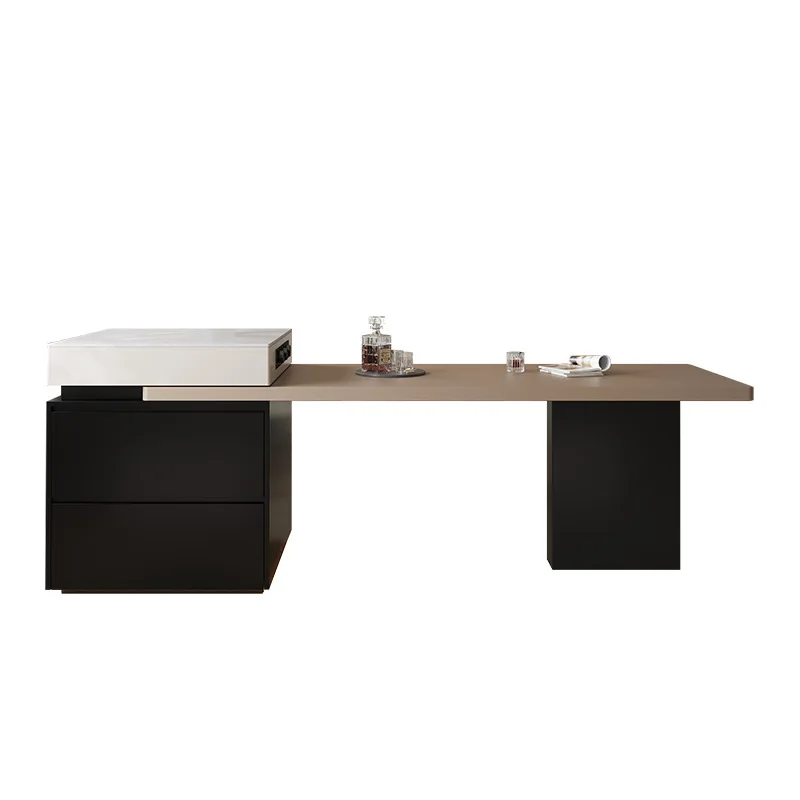 Italian minimalist rock slab island dining table electric telescopic multi-functional light strip induction cooker smart