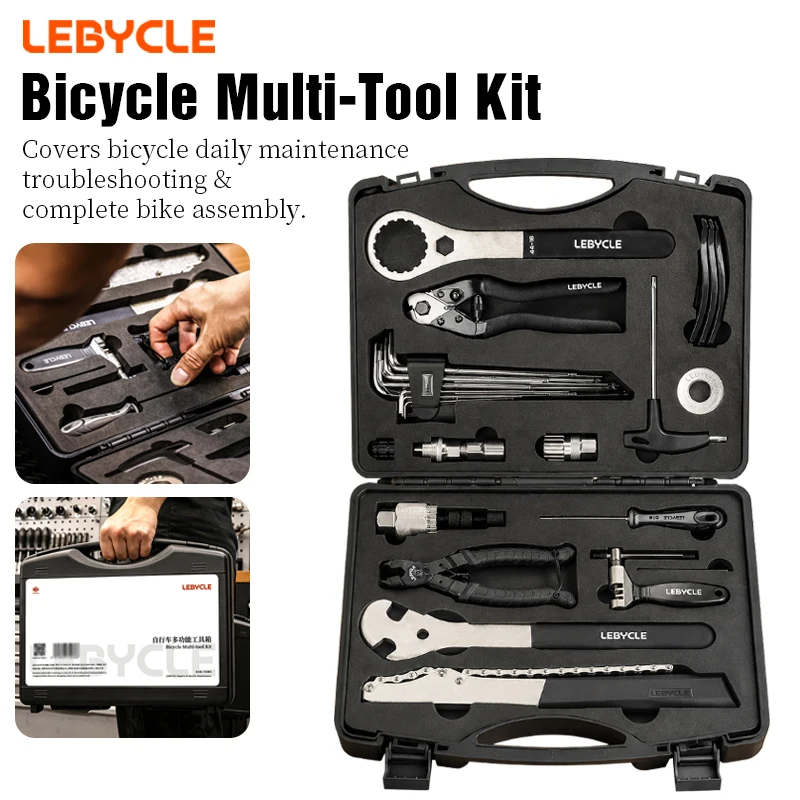 LEBYCLE Professional Bicycle Multifunctional Repair Kit Fit For Bike Crank Hub Freewheel Pedal Spoke Chain Bike Repair Tool Kit