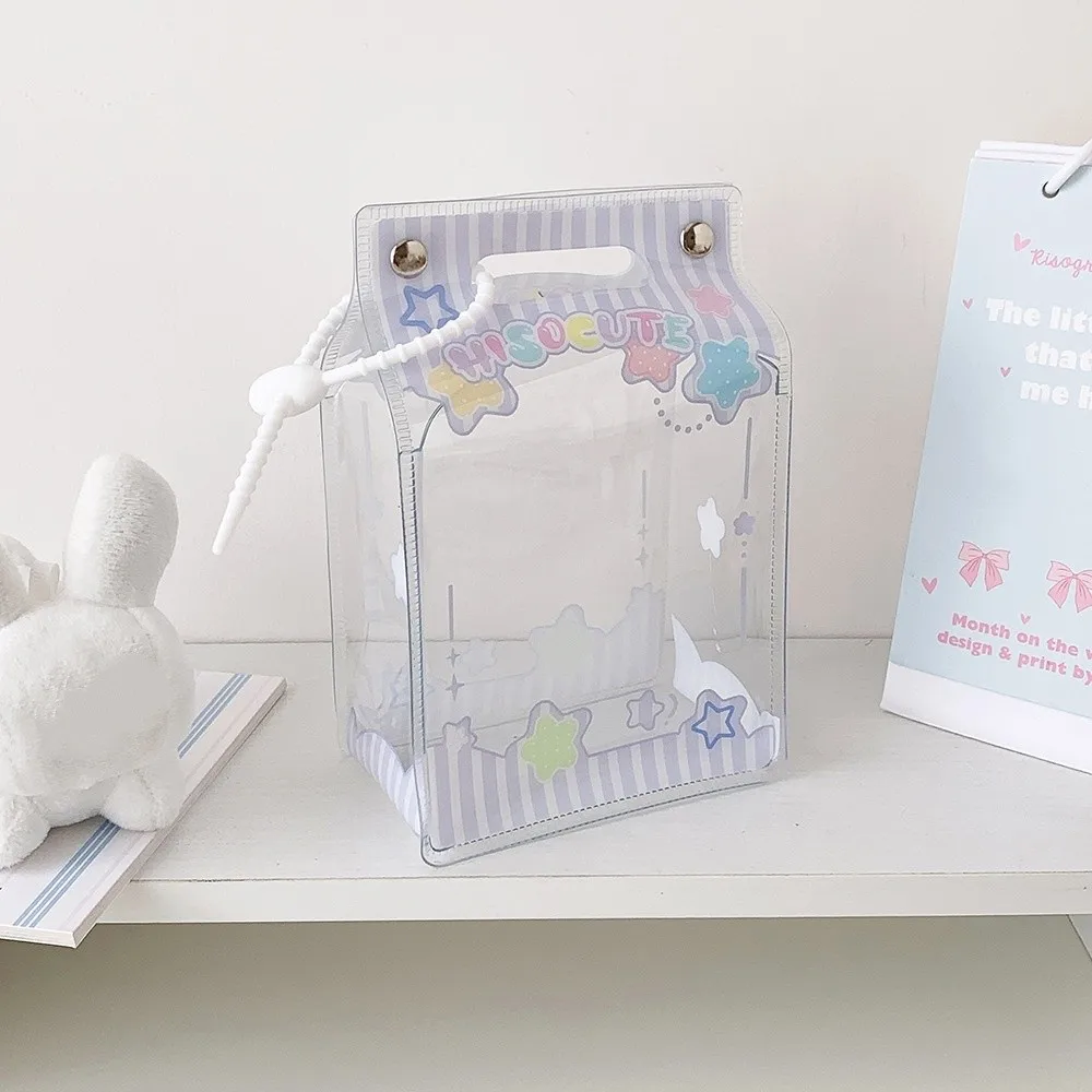 Transparent Milk Box Doll Storage Bag with Clear Window Milk Carton Shape Doll Protector Case Kaychain PVC Material