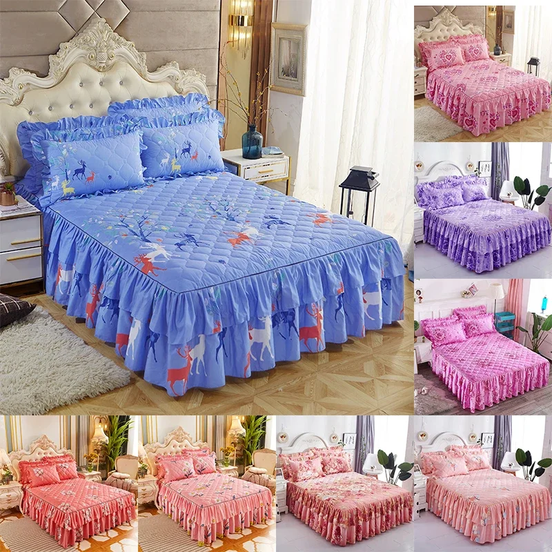 

3PCS/set Thicken Mattress Pad Protector Skin-Friendly Durable Fitted Sheet Bed Cover Latex Mat Cover Wish 2 PCS Pillowcases