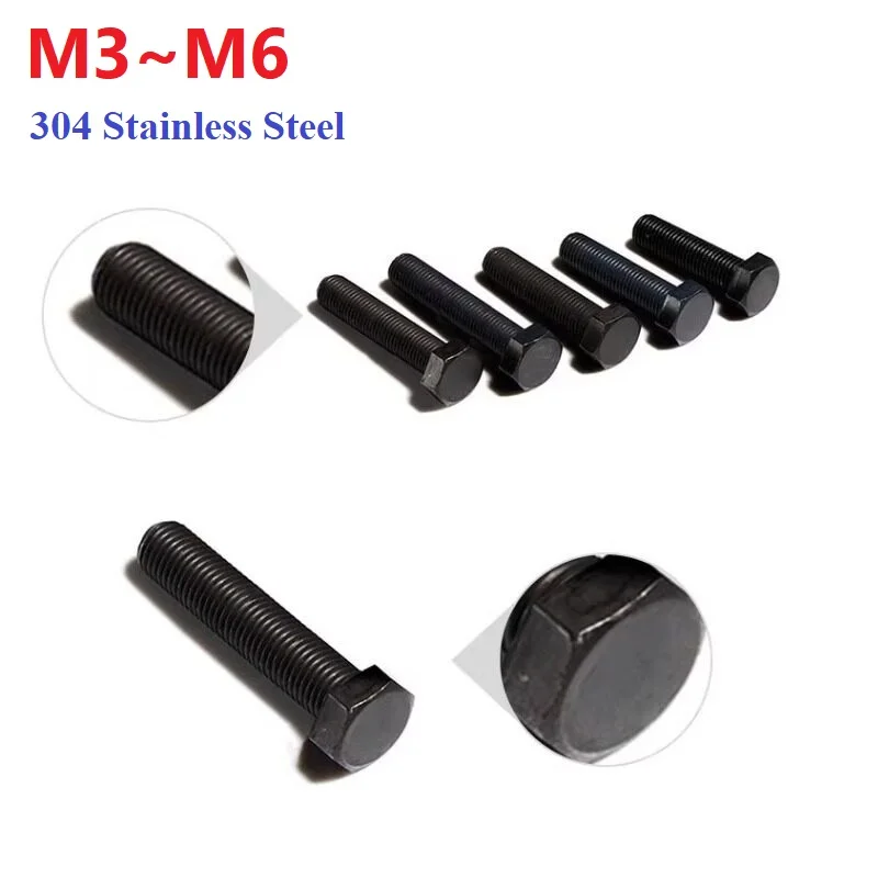 Black External Hex Outside Hexagon Head Cap Screw M3 M4 M5 M6 Bolt Thread Length 8-100mm 304 Stainless Steel