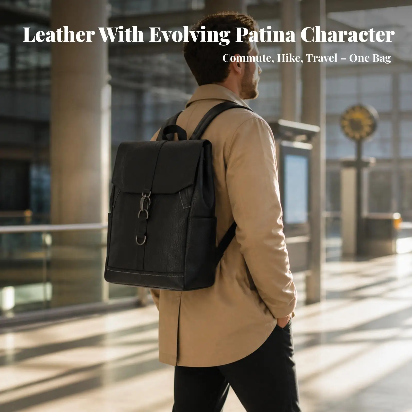 Top Layer Cowhide Travel Backpack Retro Canvas Rucksack for Work Weekend Trip 15 Inch Laptop Compartment Adjustable Straps