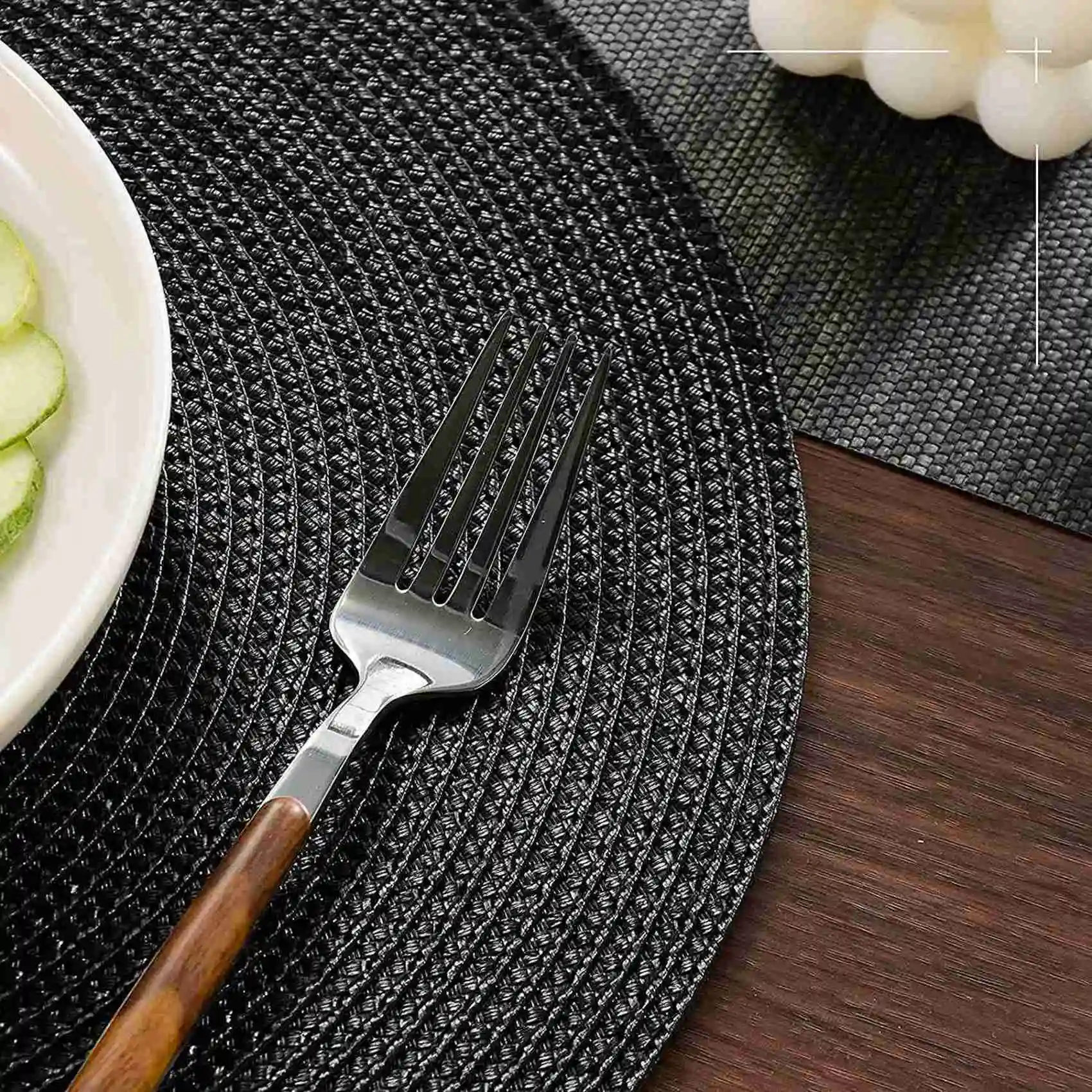 ABMS-Round Braided Placemats Set Of 12 Table Mats For Dining Tables Washable Non-Slip Place Mats 15 Inch Halloween Black