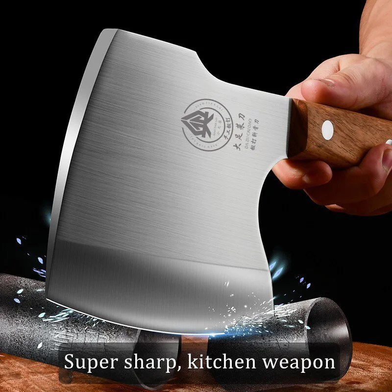 Heavy duty bone axe Kitchen versatile bone cutter Stainless steel solid pear wood handle sharp kitchen knife,kitchen accessories