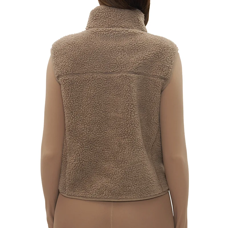 سترة رياضية من الصوف بياقة واقفة للخريف والشتاء، سترة خارجية بسحاب بدون أكمام، بلوزة للجري واللياقة البدنية في الهواء الطلق، 9500