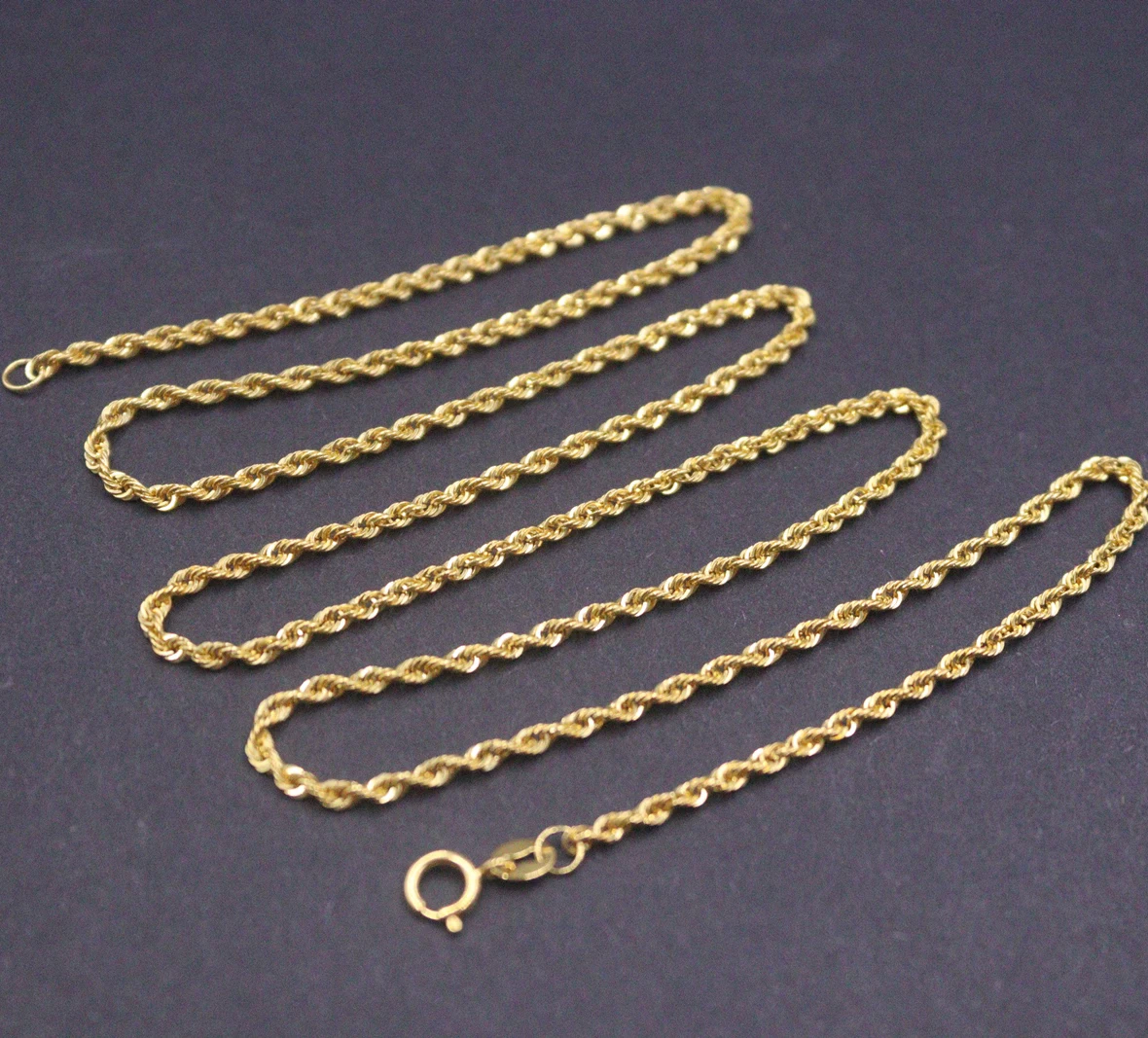 Real 18K Yellow Gold Chain For Women 2mm Twist Rope Chain 20inch Length/2g Au750 Support Test