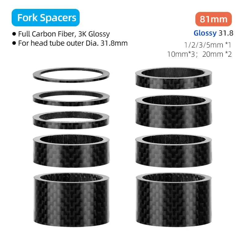 31,8mm Gabel Headset Carbon Spacer MTB Fahrrad Lenker Vorbau Rise Up Einstellen Unterlegscheiben 3K Glänzende Faser Lenkung DIY Zubehör