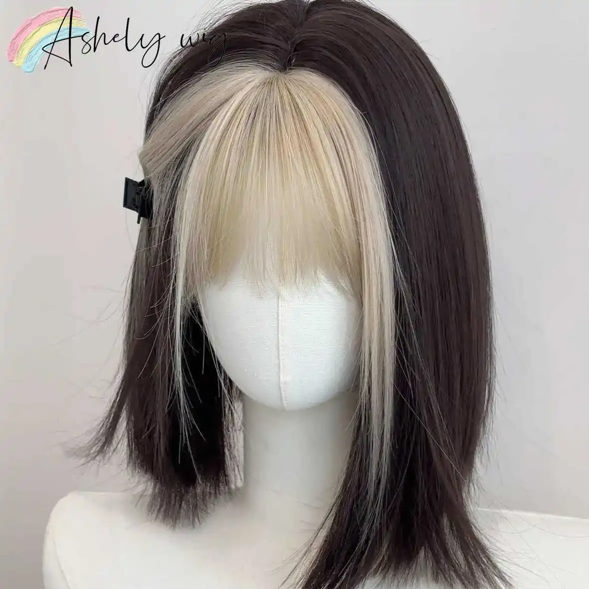 Short Wig with Bangs 12inch Straight Hair Wigs E-girls Y2K Hairstyle Synthetic Wig High Temperature Fibers Headband Wigs  가발