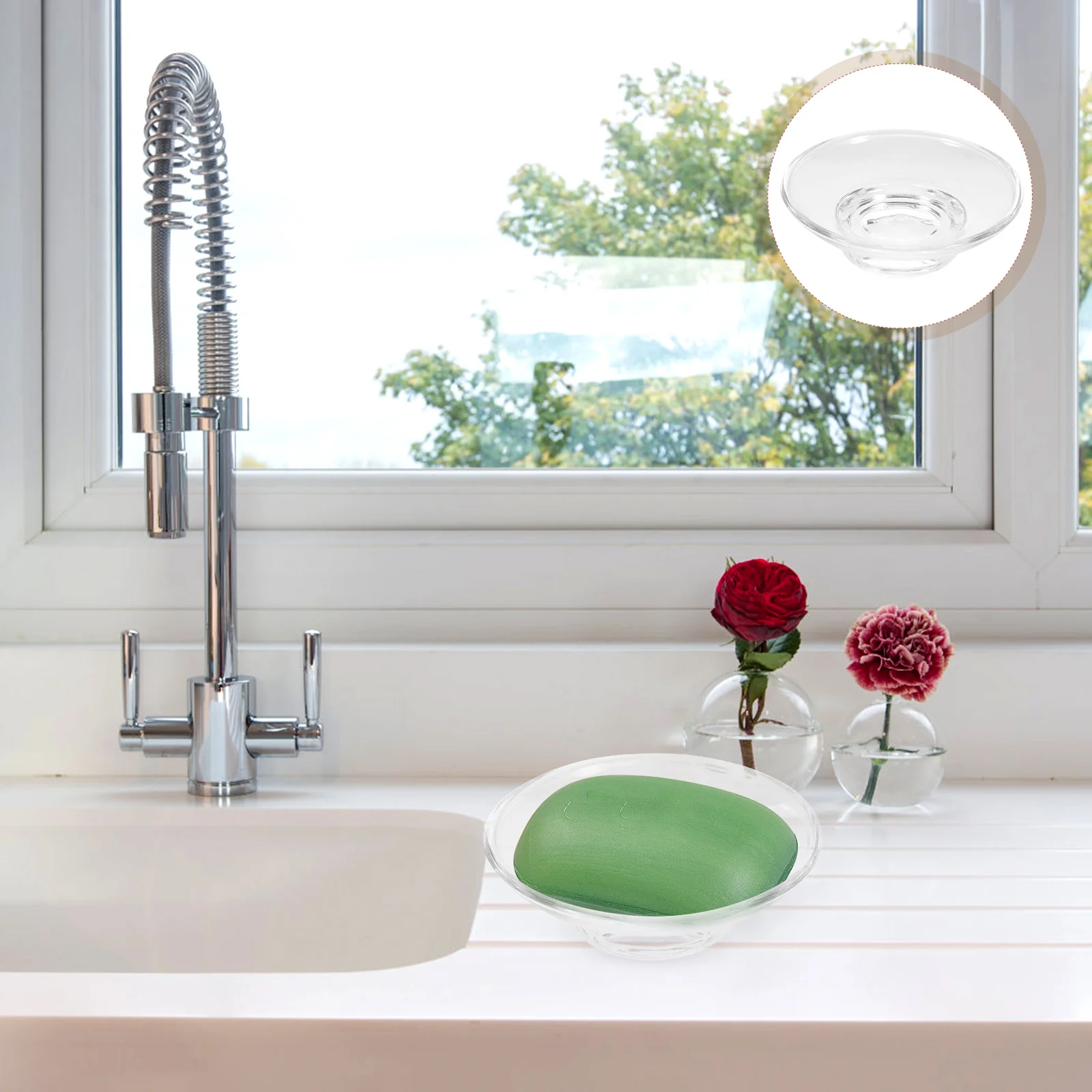 

Soap Dish Box Bathroom Dispenser Container Crystal Drain Holder Round Draining Case
