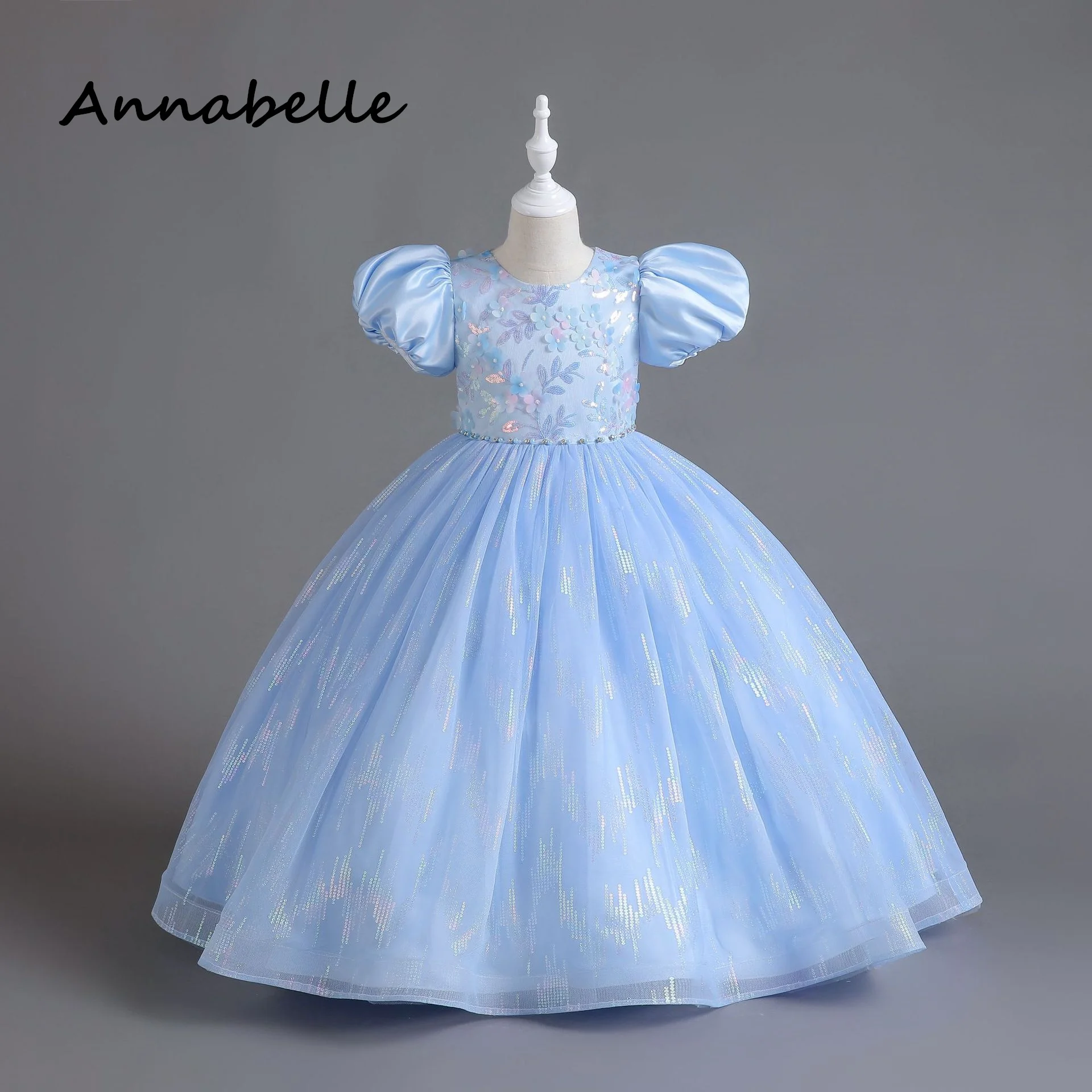 Annabelle Flower Baby Girl Bow Dress For Wedding Party Elegant Dresses Kids Bridesmaid Children Puffy Baby Clothes Princess