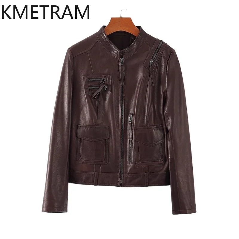 100 % Oberschicht Schaffelljacke Frau Vintage Braun Echtlederjacken Neu in Outer Herbstkleidung 2025 Damen Veste Femme