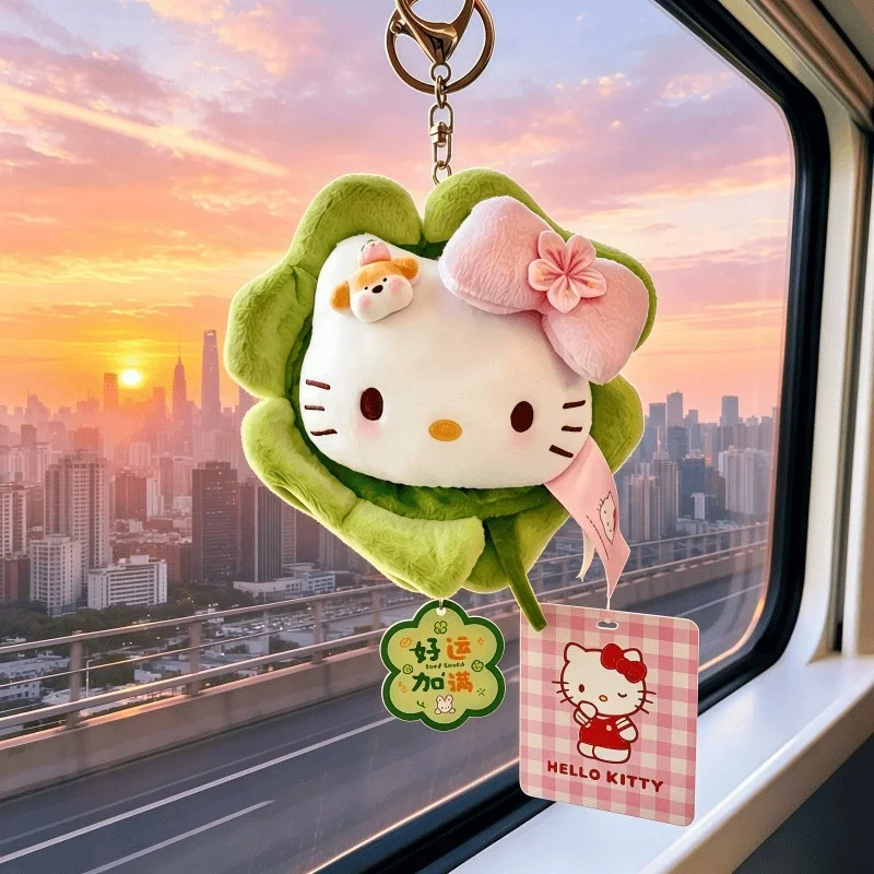 

12CM anime Hello Kitty cos four-leaf clover shape cartoon plush doll keychain PP cotton stuffed doll kawaii pendant holiday gift