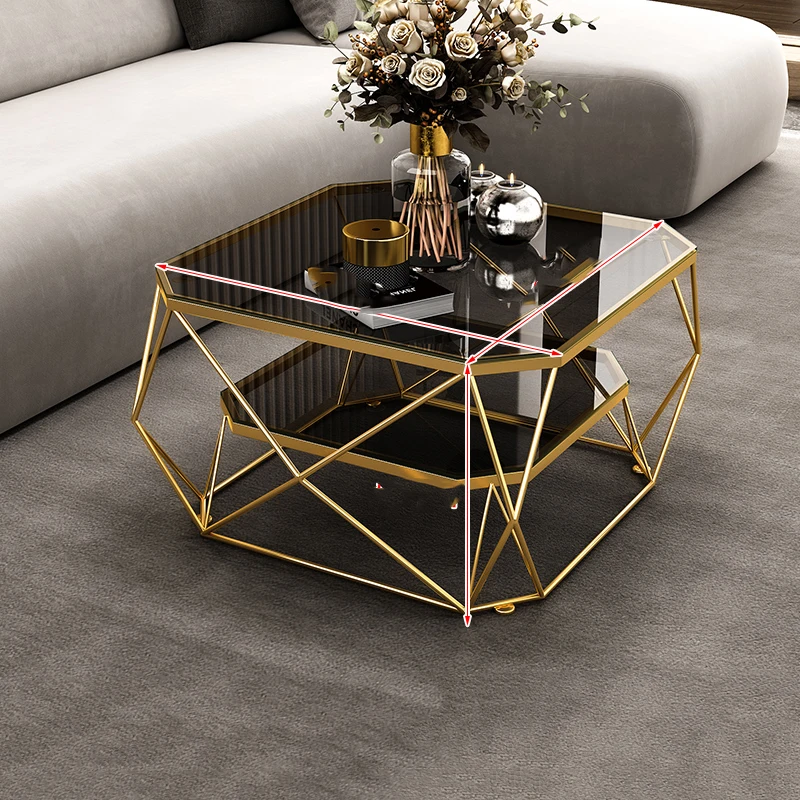 Gold Side Coffee Tables Hotel Living Room Neat Glass Auxiliary Dining Room Coffee Table Metal Muebles Hogar European Decoration