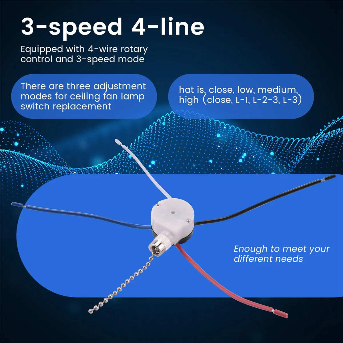 Kit saklar kipas langit-langit 3 kecepatan 4 kawat, saklar kipas ritsleting saklar kontrol kecepatan, saklar kawat tarik ZE-208S dengan tali perak