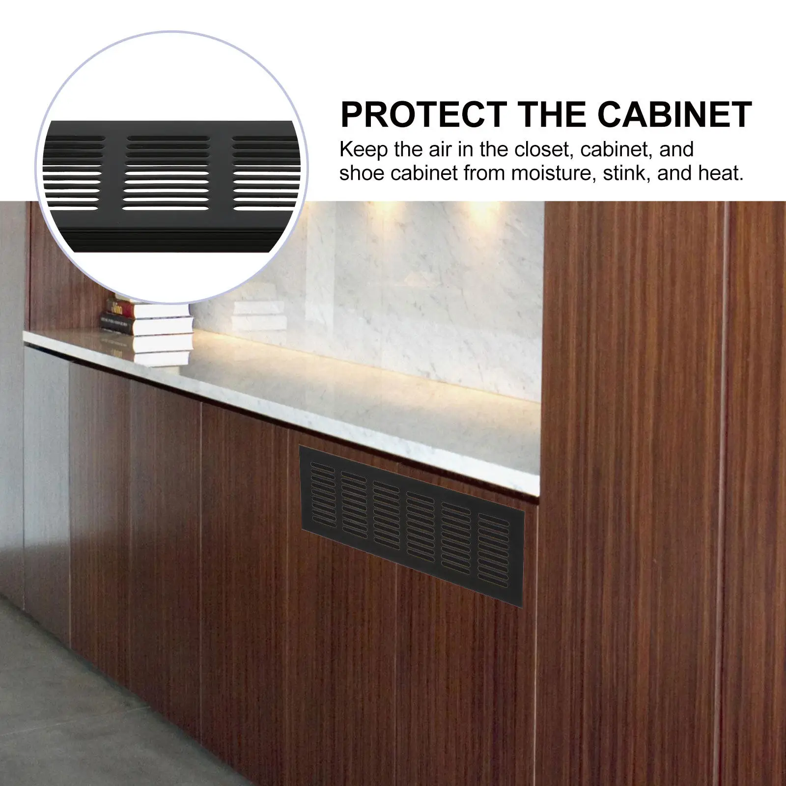 

Комплект из 4 вентиляционных решеток из алюминиевого сплава для шкафов, ящиков, гардеробов, обувниц: свободный воздушный поток, защита от дождя и ветра