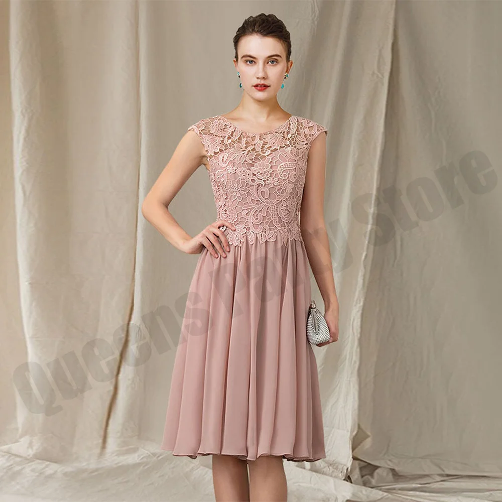 Knee Length Short Mother of The Bride Dress Cheap Cap Sleeve Scoop Neck Lace A Line Chiffon Wedding Guest Gown Custom Size