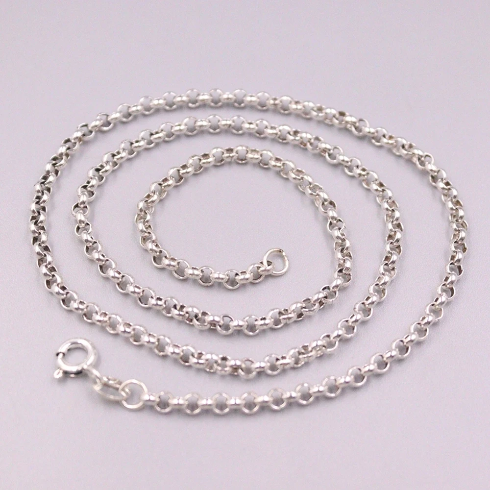 

Real Solid 925 Sterling Silver Chain Women Lucky 3mm Cable Rolo Link Necklace 6-7g/45cm