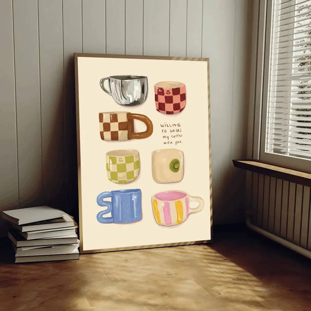 Willing To Share My Coffe With You Poster Self-adhesive Art Waterproof Paper Sticker Coffee House Bar Room Wall Decor