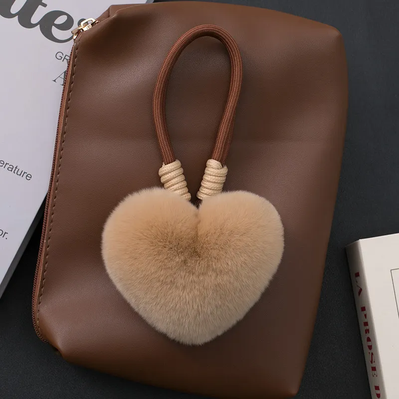 Echter Rex-Kaninchenfell-Herzanhänger, Flauschiger Ball als Rucksack-Dekoration, Handgefertigte Quaste als Geschenk – Detail 10