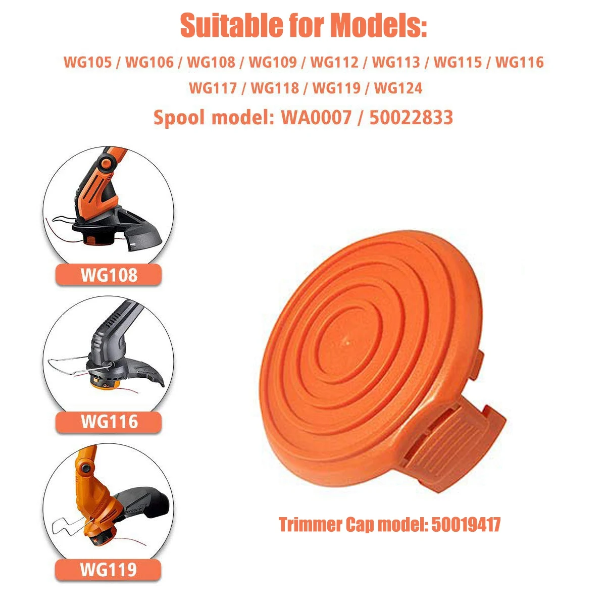 50019417 Grass Trimmer Spool Cap Cover for WORX Corded Electric String Trimmers Part Replacements