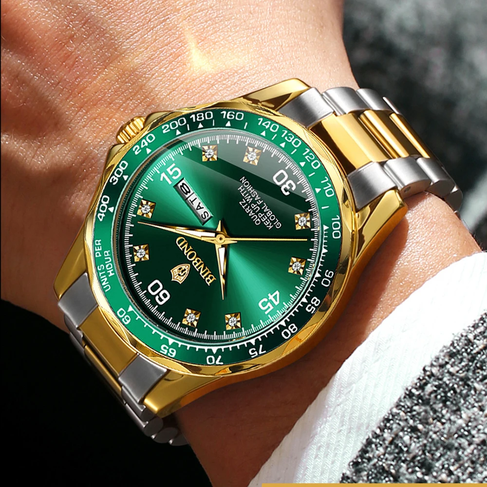 BINBOND Orologi da uomo d'affari Orologio da polso al quarzo originale moda classica Orologio da uomo in acciaio con data e settimana luminosa impermeabile