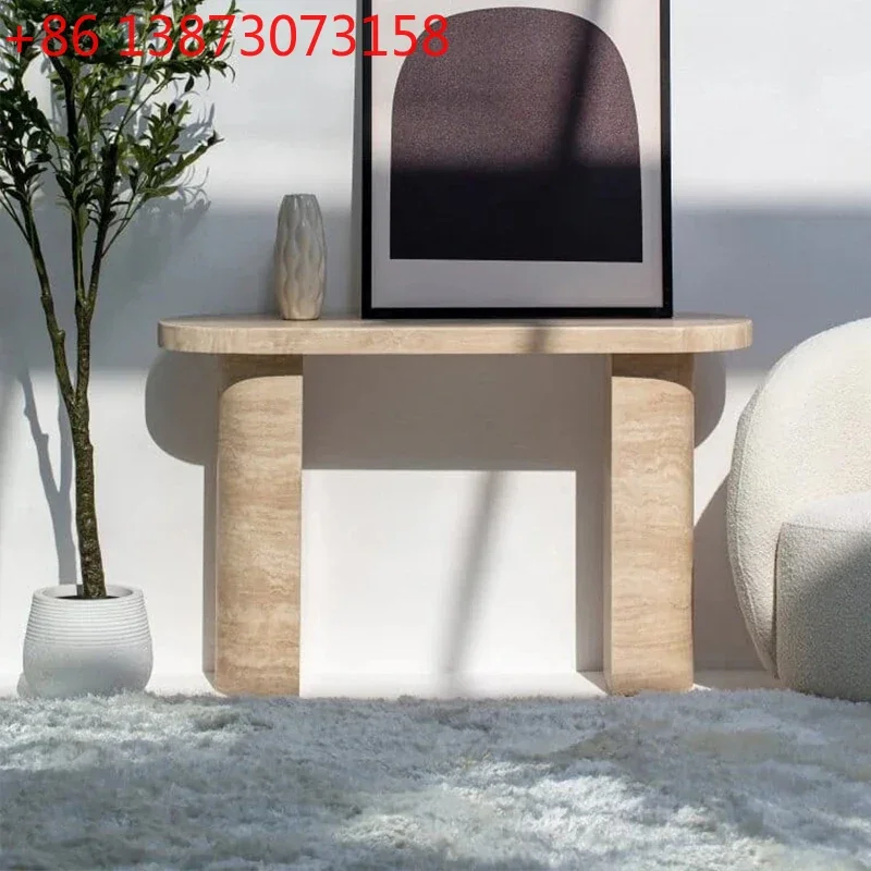 

Natural Travertine Entrance Terrace Household Against the Wall Entrance Door Hotel Corridor Long Table Minimalist Wabi Sabi Wind