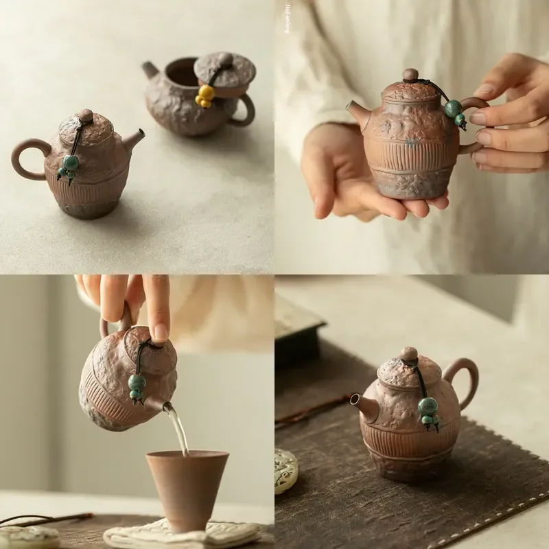 

【CHIMU HOME】 Old Rock Mud Handmade Ceramic Teapot for Vintage Coarse Pottery Single Pot Slide-lifting Chinese Kung