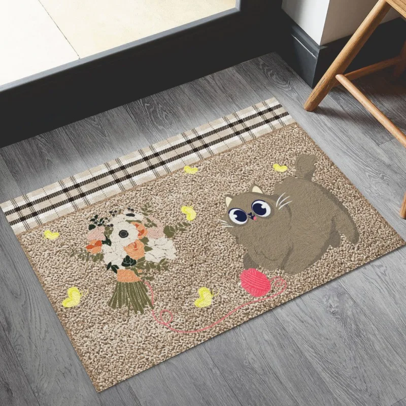 Cute Cat Pattern Entrance Doormat Non-Slip Dustproof Mat Dirt Resistant Foot Mat Home Entryway Decor