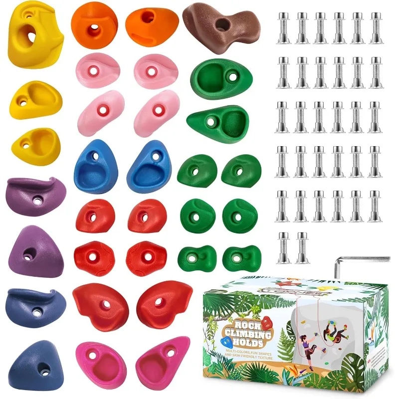 

32 Rock Climbing Holds Multi Size for Kids, Adult Rock Wall Holds Climbing Rock Wall Grips for Indoor and Outdoor Playgro