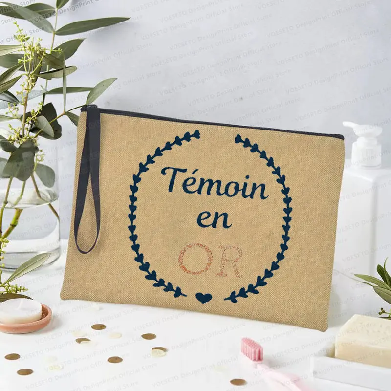 Make Up Bags Bridesmaid Toiletry Bags Thank You Cosmetic Bag Témoin Witness Bag Gold Name Wedding Gift Bag Bachelorette Kit Bag