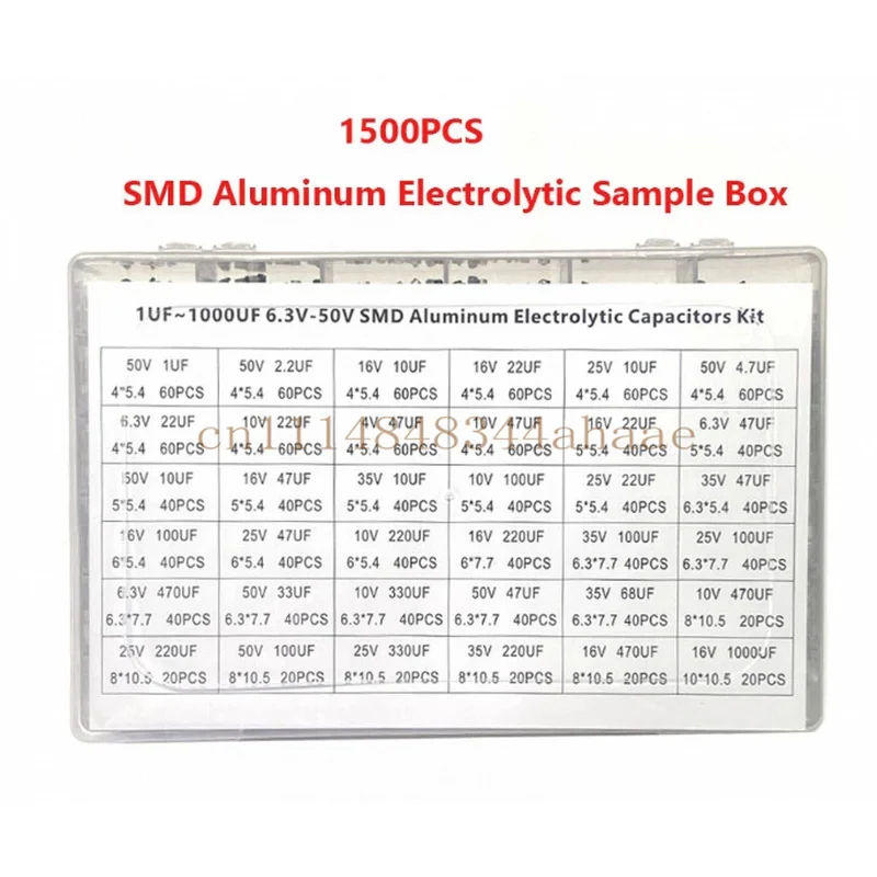 1500PCS 1UF~1000UF 6.3V-50V 36 kinds of SMD Aluminium Electrolytic Capacitors Combination Kit
